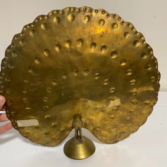 Vintage Indian Hand-Etched Red Green Enamel Brass Peacock Figurine 8" - Picture 6 of 12